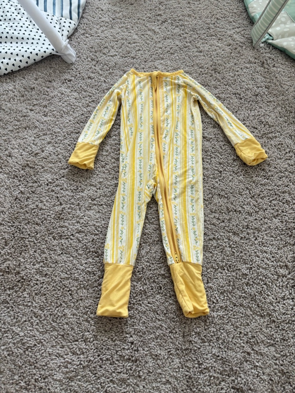 Little One shop Yellow Floral Stripe Footed Pajamas